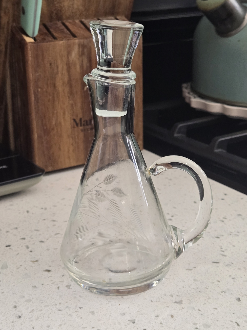 Vintage Clear Glass Cruet Bottle for Vinegar or Oil Glass Stopper